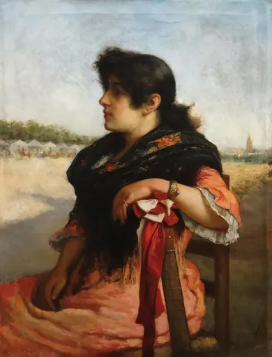 José María ALARCÓN Y CÁCERES - Pittura - En la feria