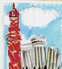 Ugo NESPOLO - Disegno Acquarello - Il minareto e tre colonne infrante